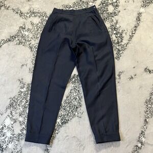 Morgane Le Fay Pants Womens Size Medium Navy Blue Linen Blend Tapered Leg